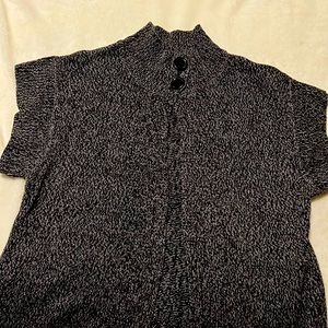 Black and gray cover up sweater, short sleeve, 2 neck buttons
